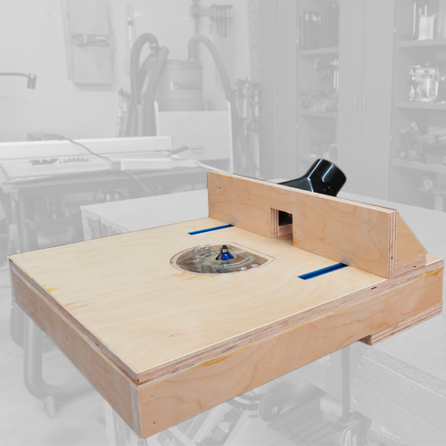 Portable DIY router table that clamps to any work surface from the underside of the table leaving the entire unobstructed work surface on the table top.
